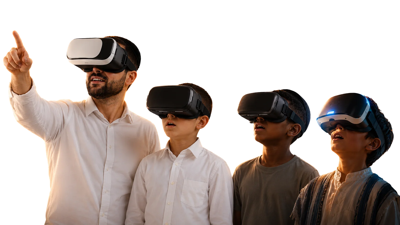 ילדים ומבוגר עם משקפי VR — חוויית מציאות וירטואלית שלא הכרתם
